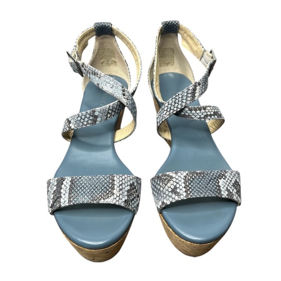 Jimmy Choo Portia Snake Embossed Cork Wedge Sandals Platform Designer Size 37.5 - Picture 3 of 7